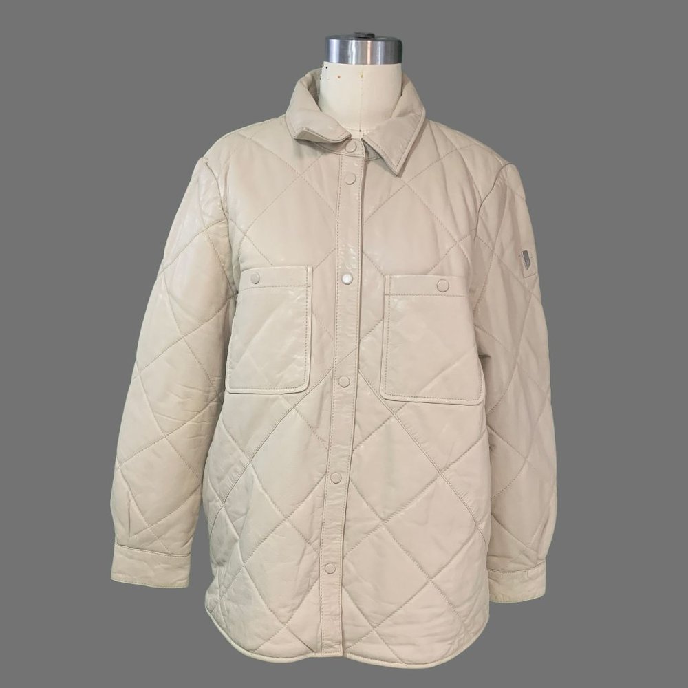 NWT MAURITIUS Oliah CF Lambskin Leather Quilted Comfort Fit Jacket, XXL, Cream